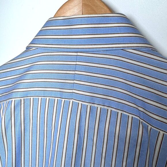 Peter Millar Dress Shirt Men 15.5R Blue Ivory Stripe Cotton Long Sleeve Classic - Picture 7 of 11